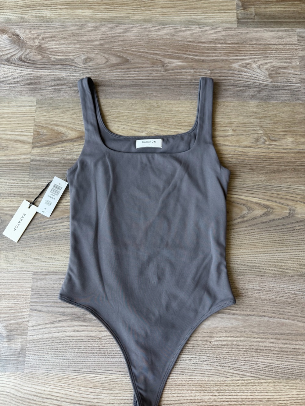 Aritzia Babaton Taupe Square Neck Bodysuit